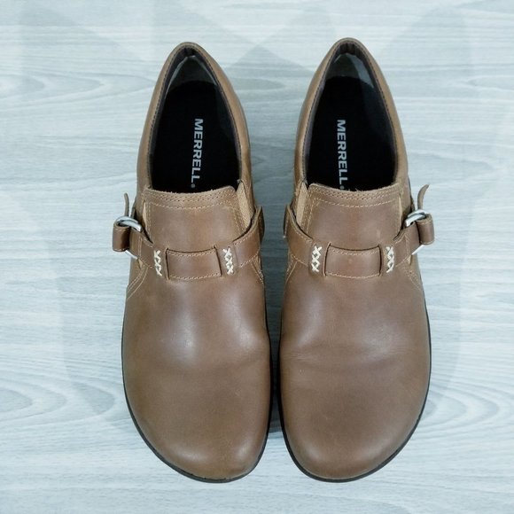 Merrell Loafers Dassie Stich Moccasin Buckle Womens Size 8.5 Brown Leather Shoes - Picture 5 of 12